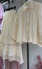 Women New Lace Skirt With Shirt Co-Ord Set