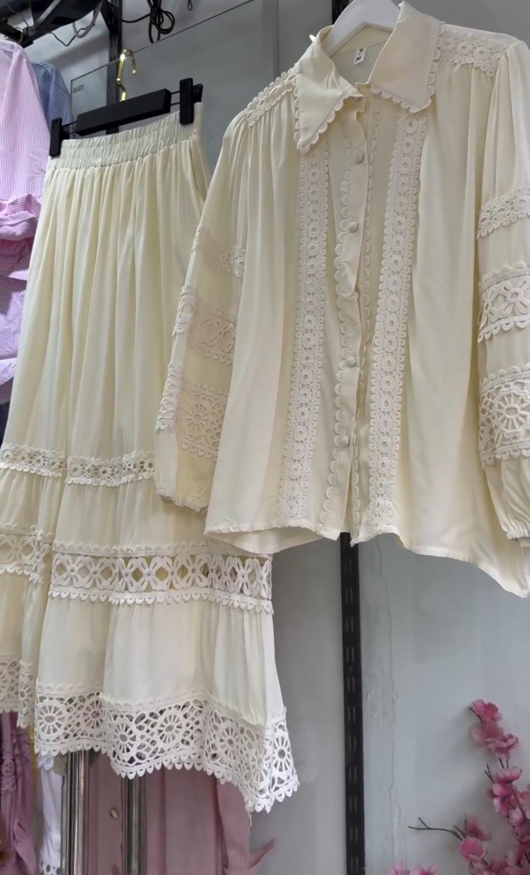 Women New Lace Skirt With Shirt Co-Ord Set