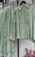 Women New Lace Skirt With Shirt Co-Ord Set