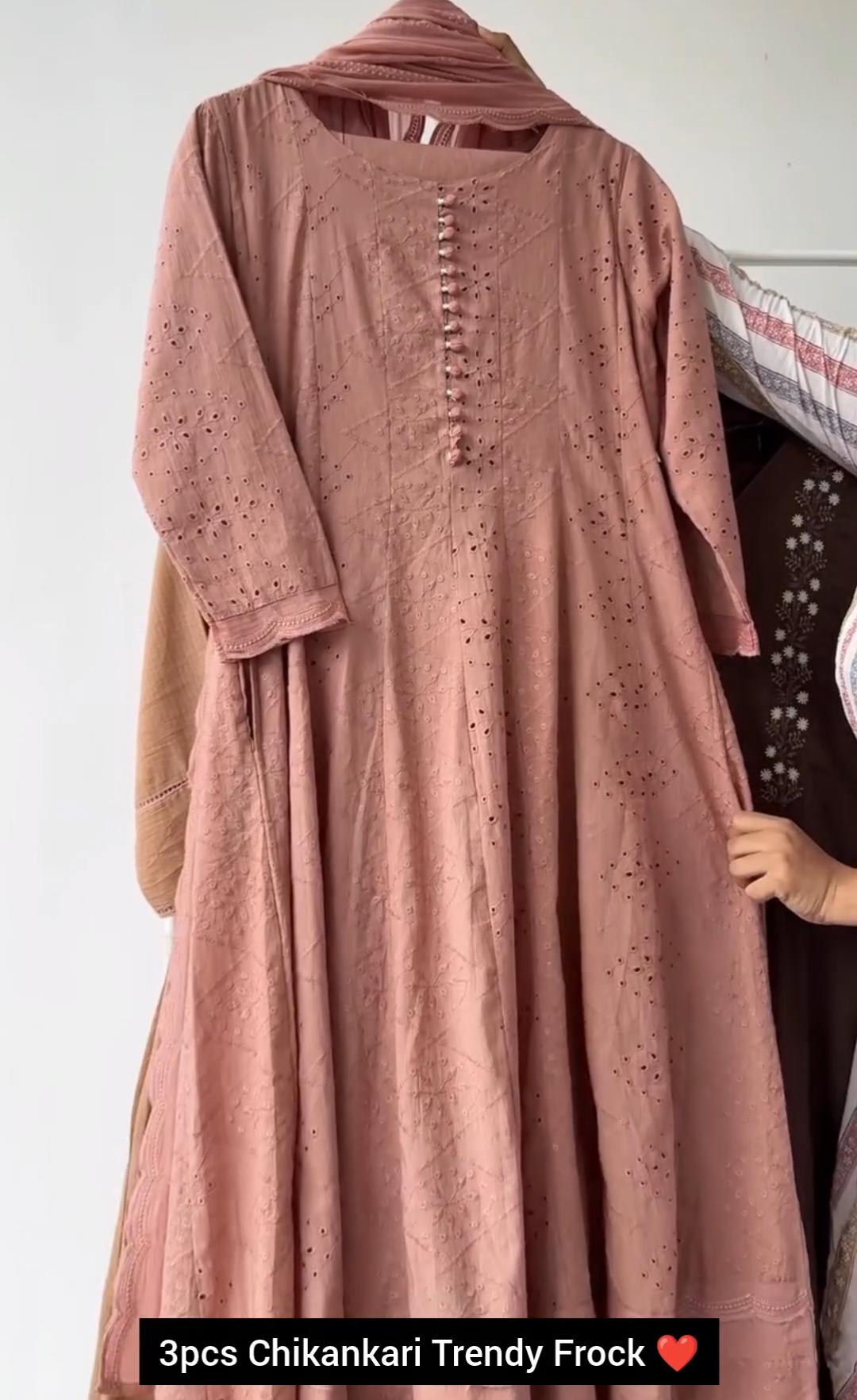 Women Chikankari Trendy Frock 3-Piece Suit