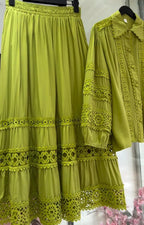 Women New Lace Skirt With Shirt Co-Ord Set
