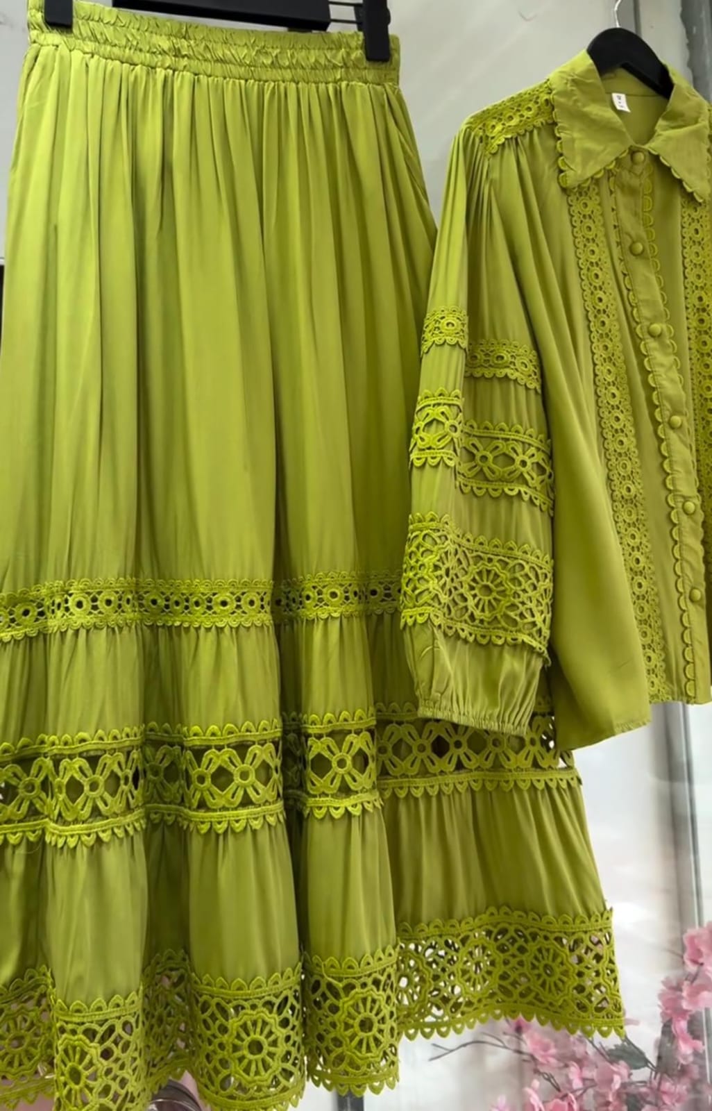 Women New Lace Skirt With Shirt Co-Ord Set
